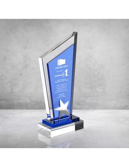 PB861 Mavi Camlı Kristal Plaket