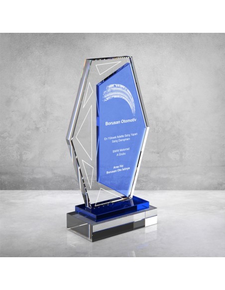 PB865 Mavi Camlı Kristal Plaket