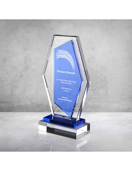 PB865 Mavi Camlı Kristal Plaket