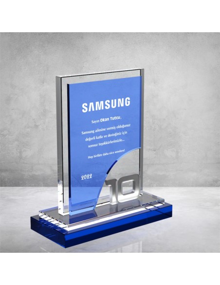 PB890 Mavi Camlı Kristal Plaket