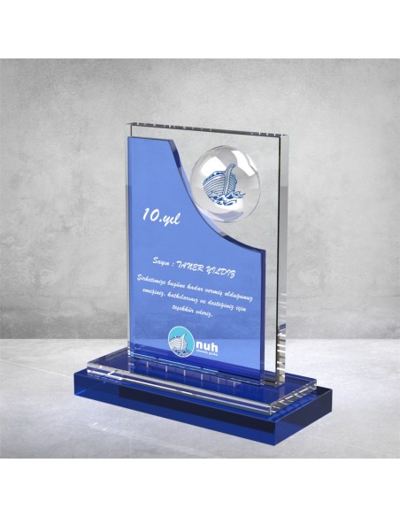 PB891 Mavi Camlı Kristal Plaket