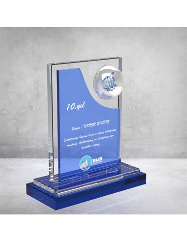 PB891 Mavi Camlı Kristal Plaket