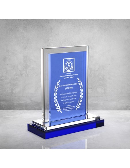 PB892 Mavi Camlı Kristal Plaket