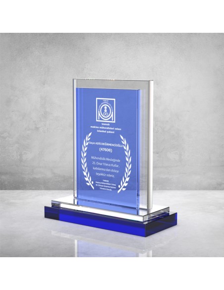 PB892 Mavi Camlı Kristal Plaket