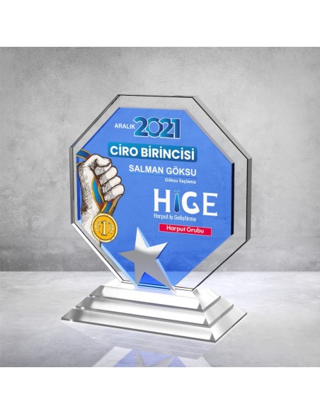 PB894 Mavi Camlı Kristal Plaket