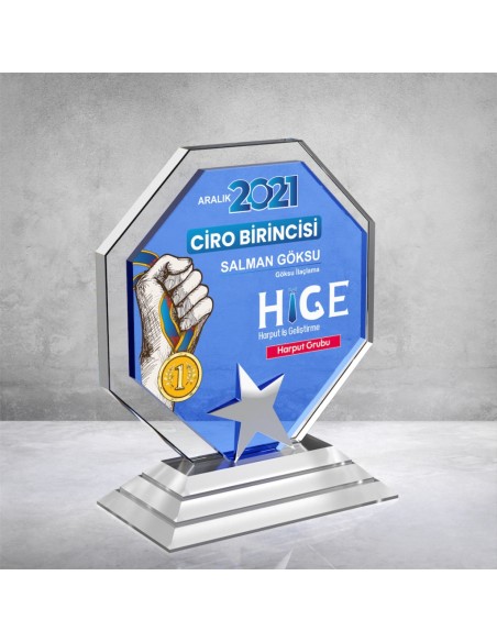 PB894 Mavi Camlı Kristal Plaket