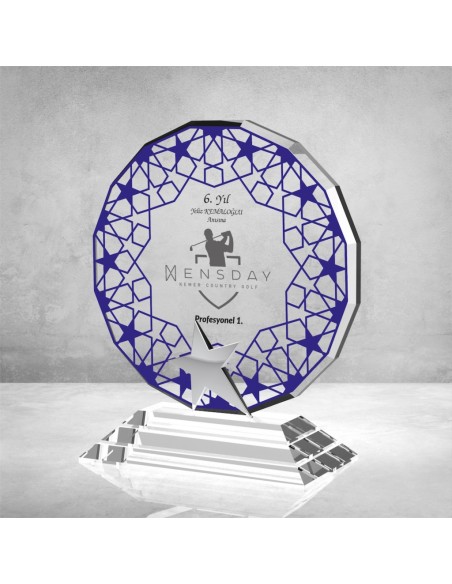 PB895 Mavi Camlı Kristal Plaket