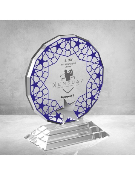 PB895 Mavi Camlı Kristal Plaket