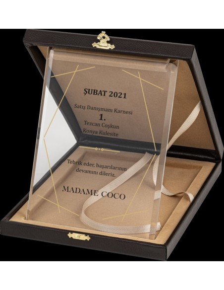 PB2051 Altın Yaldız Kristal Plaket