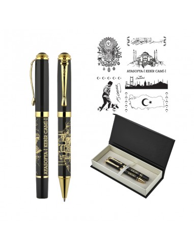 685-RT Kabartma Figürlü Metal Roller & Tükenmez Kalem Seti