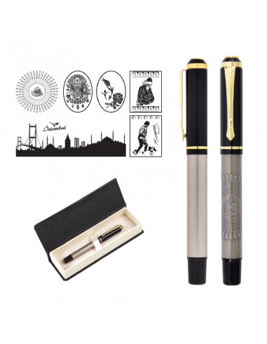 661-KR Kabartma Figürlü Metal Roller Kalem Seti