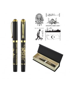 685-KR Kabartma Figürlü Metal Roller Kalem Seti