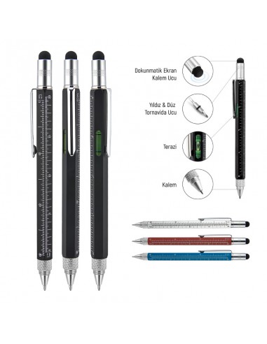 652 Metal Su Terazili - Tornavidalı Touchpen Kalem