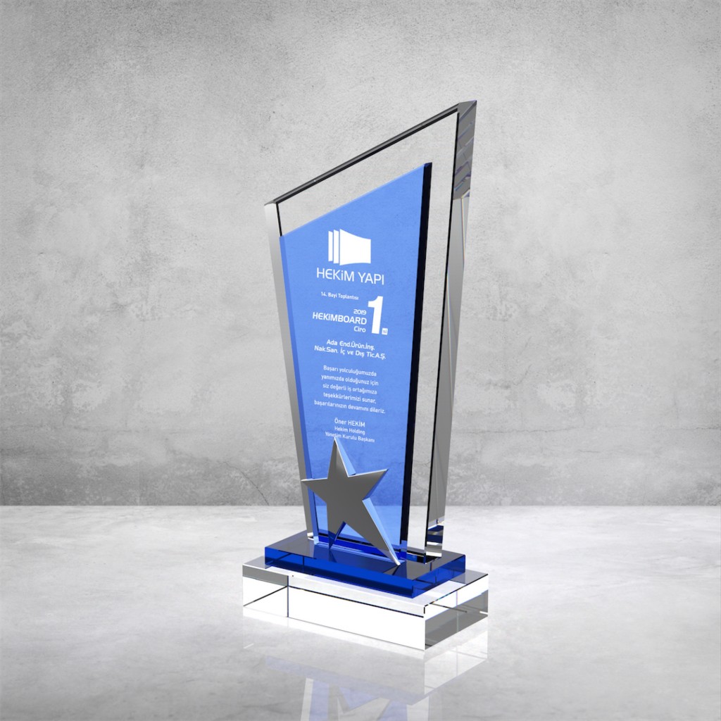 PB861 Mavi Camlı Kristal Plaket