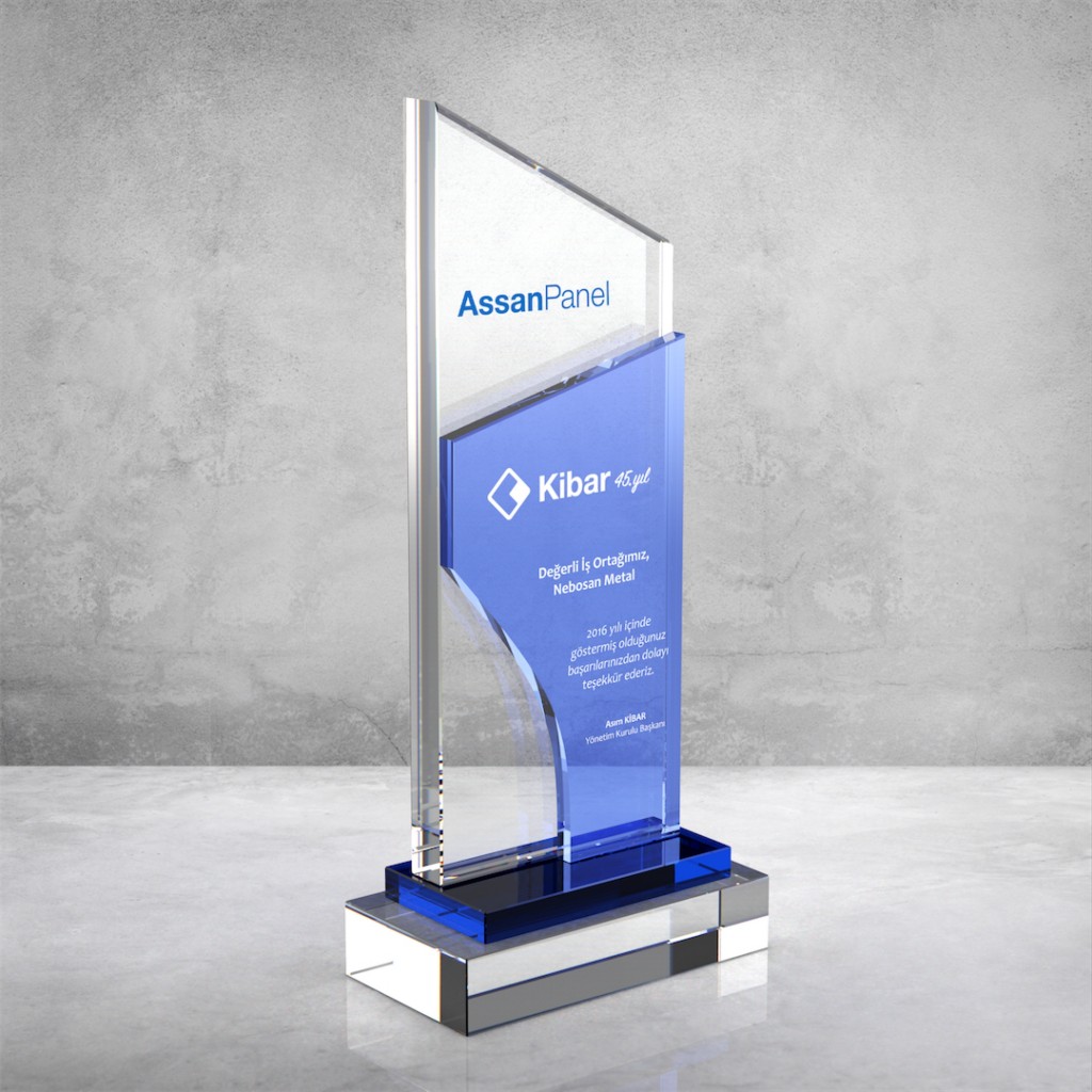 PB863 Mavi Camlı Kristal Plaket