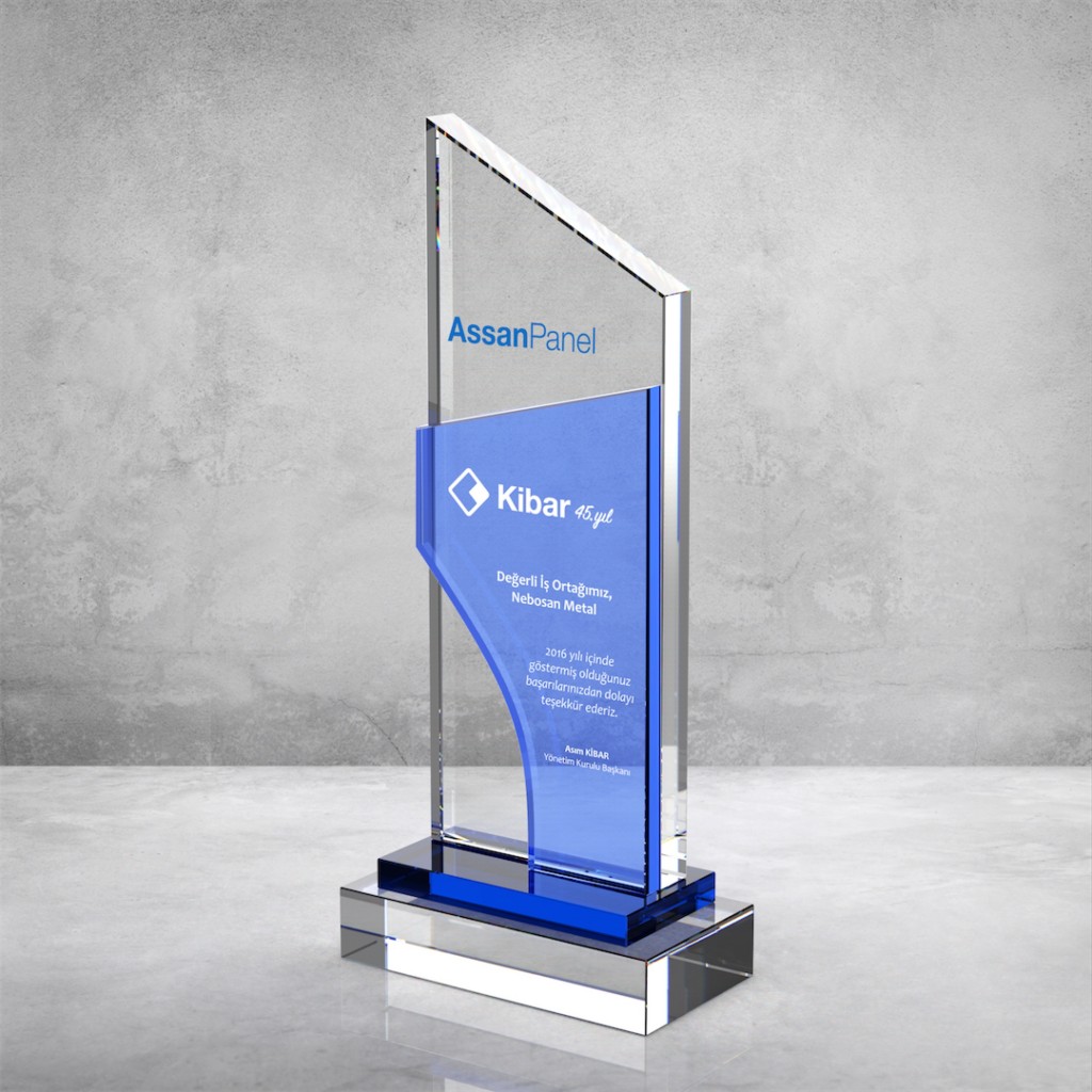 PB863 Mavi Camlı Kristal Plaket