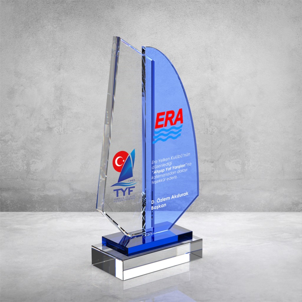 PB864 Mavi Camlı Kristal Plaket