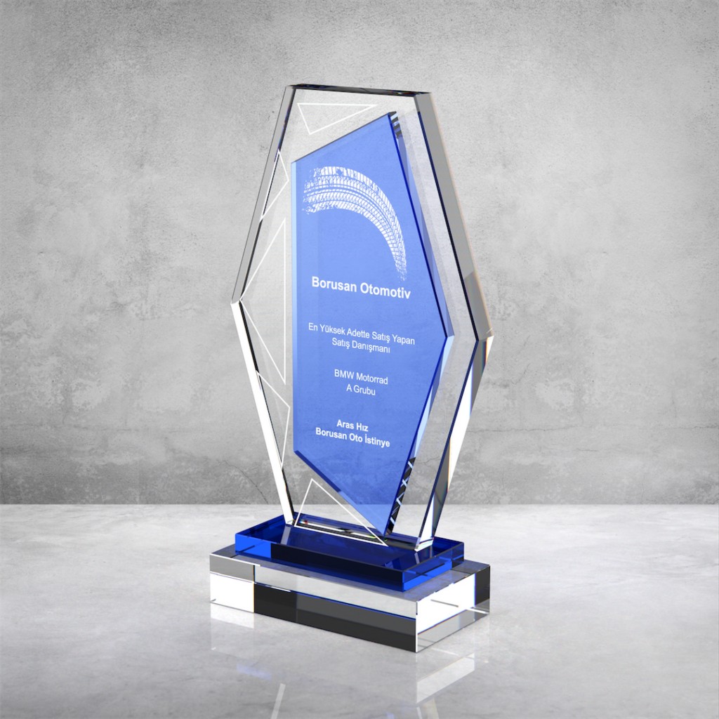 PB865 Mavi Camlı Kristal Plaket