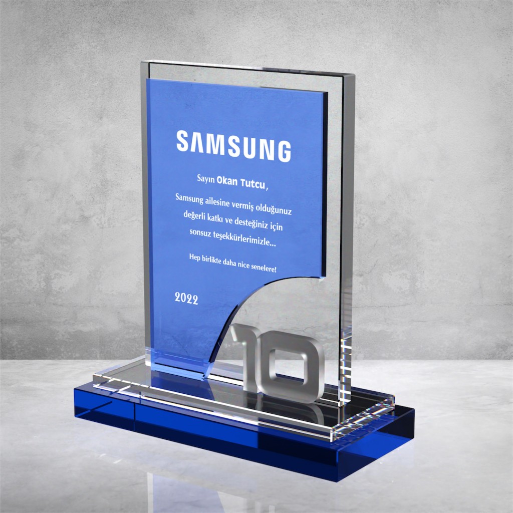 PB890 Mavi Camlı Kristal Plaket