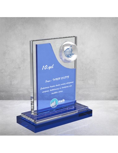 PB891 Mavi Camlı Kristal Plaket
