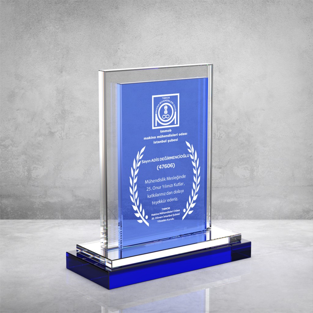 PB892 Mavi Camlı Kristal Plaket