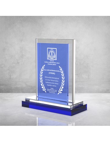 PB892 Mavi Camlı Kristal Plaket