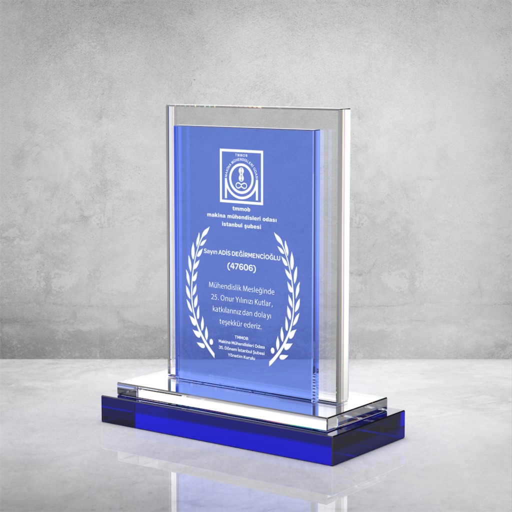PB892 Mavi Camlı Kristal Plaket