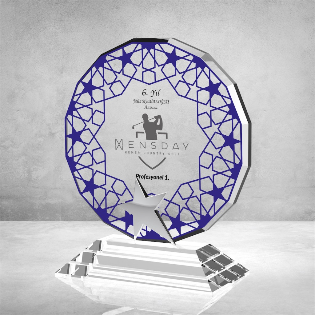 PB895 Mavi Camlı Kristal Plaket