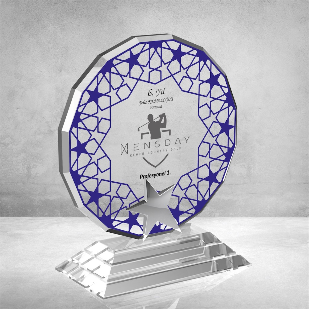 PB895 Mavi Camlı Kristal Plaket