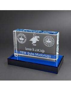 2D Lazer Patlatma Plaket 120 10x6 Mavi Kaideli