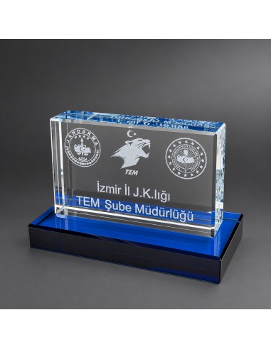 2D Lazer Patlatma Plaket 120 10x6 Mavi Kaideli