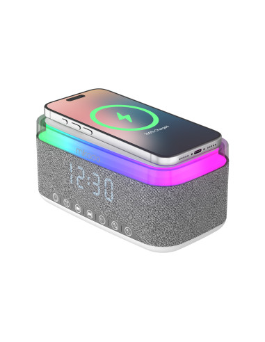 Mikado MD-W10 1200mAh 10W Gri BT, USB, Kablosuz Şarjlı RGB-Gece Lambası Özellikli Alarmlı Saat Speaker