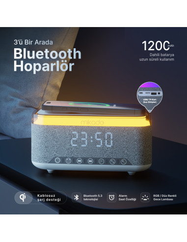 Mikado MD-W10 Gece Lambası Özellikli Alarmlı Saat Speaker – logo baskılı promosyon ürünü, görsel 4