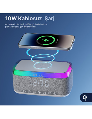 Mikado MD-W10 Gece Lambası Özellikli Alarmlı Saat Speaker – logo baskılı promosyon ürünü, görsel 5