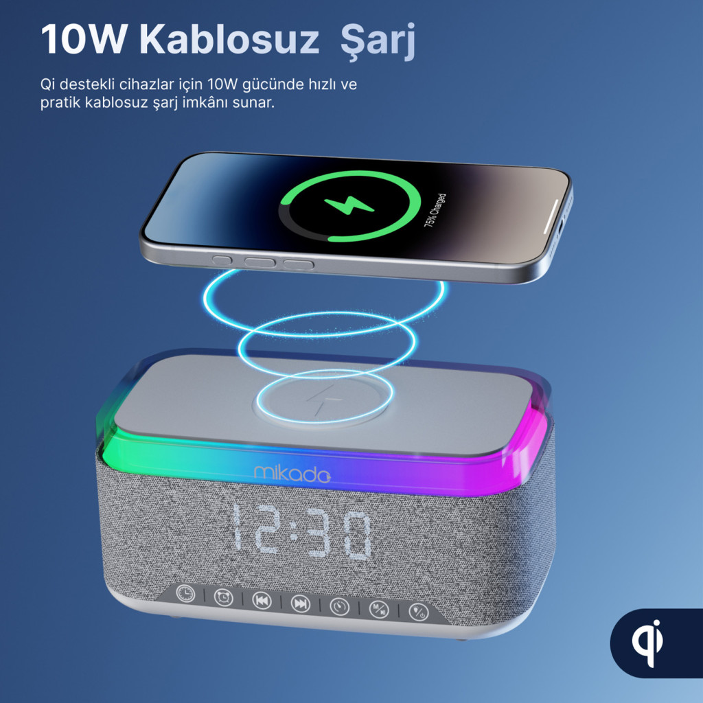 Mikado MD-W10 Gece Lambası Özellikli Alarmlı Saat Speaker – logo baskılı promosyon ürünü, görsel 5
