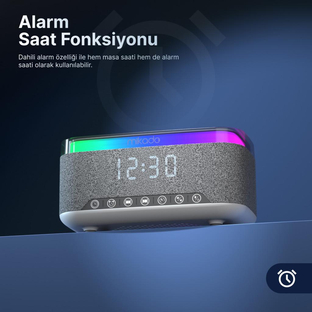 Mikado MD-W10 Gece Lambası Özellikli Alarmlı Saat Speaker – logo baskılı promosyon ürünü, görsel 6