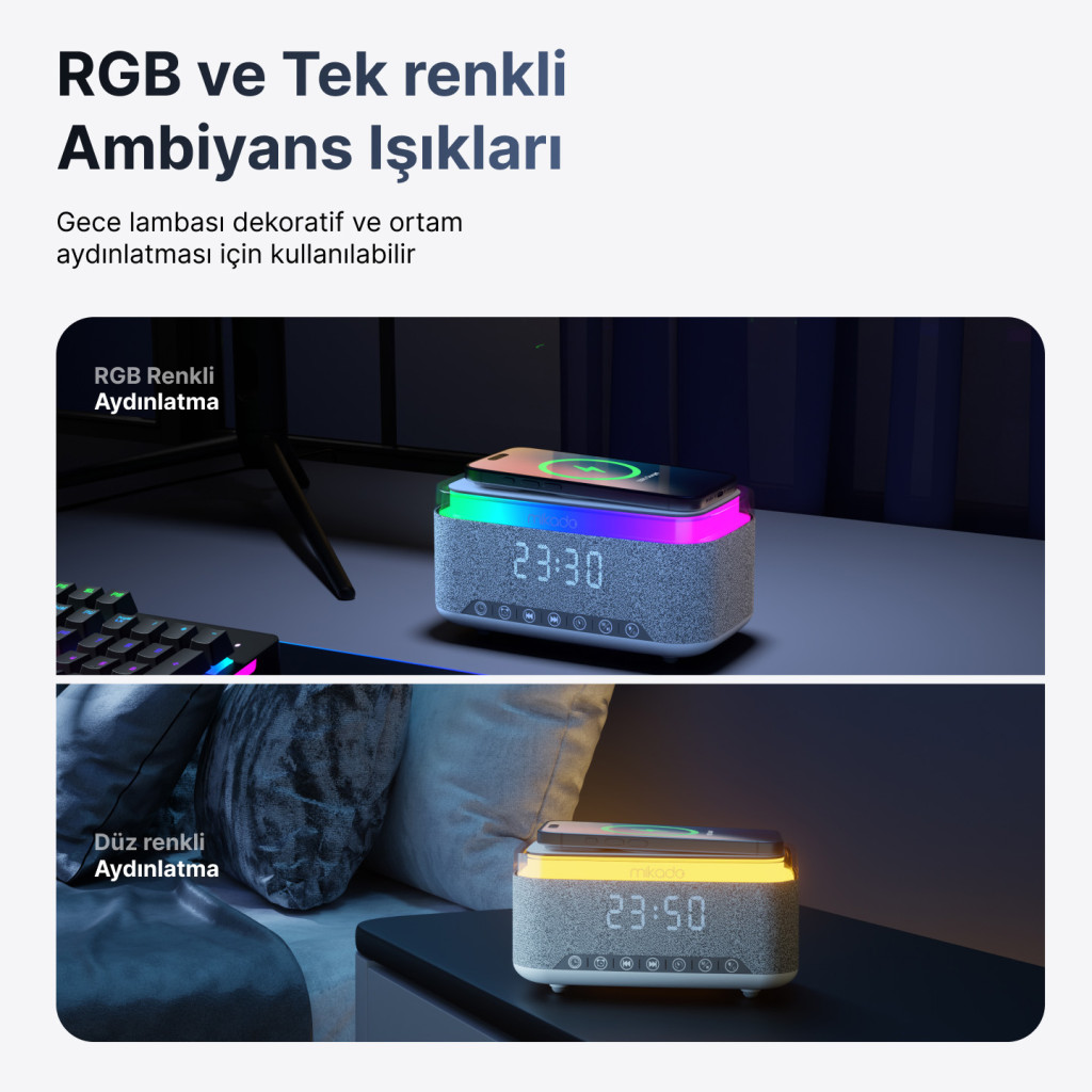 Mikado MD-W10 Gece Lambası Özellikli Alarmlı Saat Speaker – logo baskılı promosyon ürünü, görsel 8