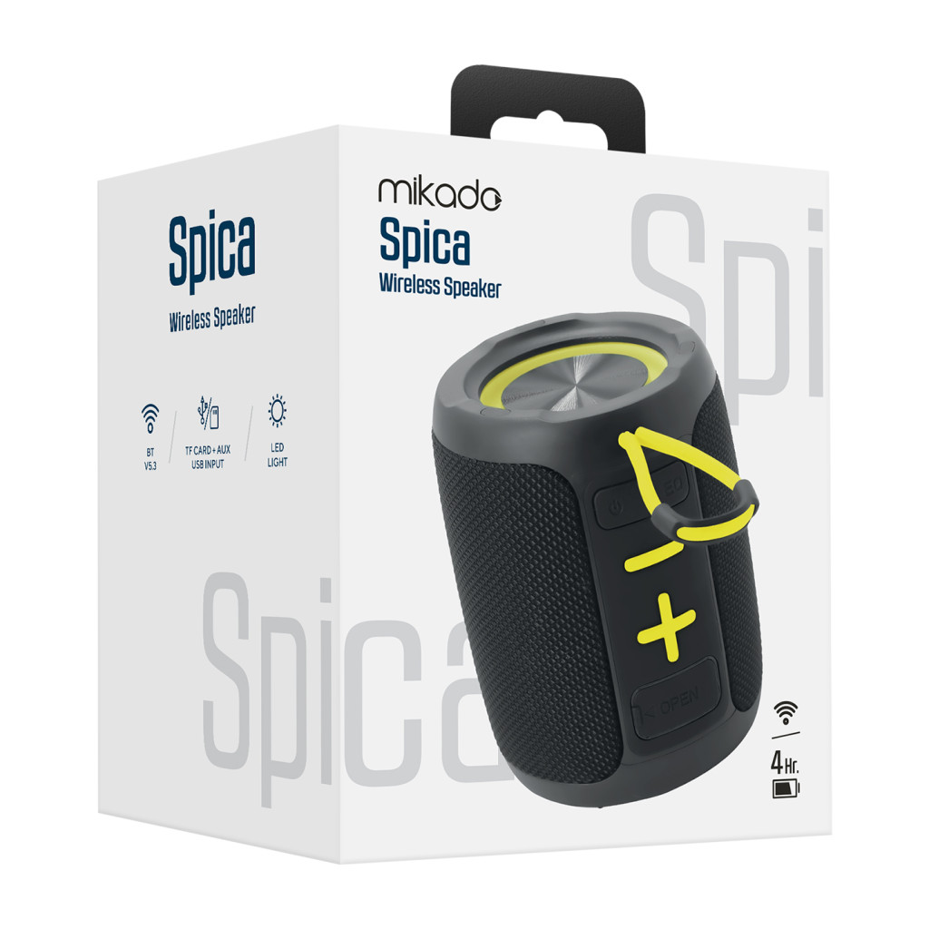 Mikado MD-60BT Spica Siyah 13W 1800mAh BT/TF/USB/ECO Led Işıklı Speaker – logo baskılı promosyon ürünü, görsel 5