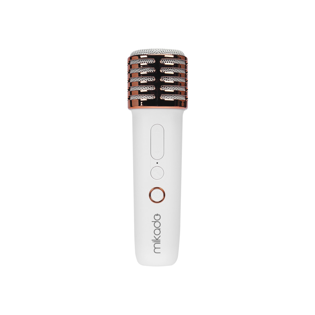 Mikado MD-16BT Favorite Beyaz TF Kart Destekli Bluetooth Wireless Karaoke Mikrofonlu 1200mAh Taşınabilir Speaker – logo baskılı 
