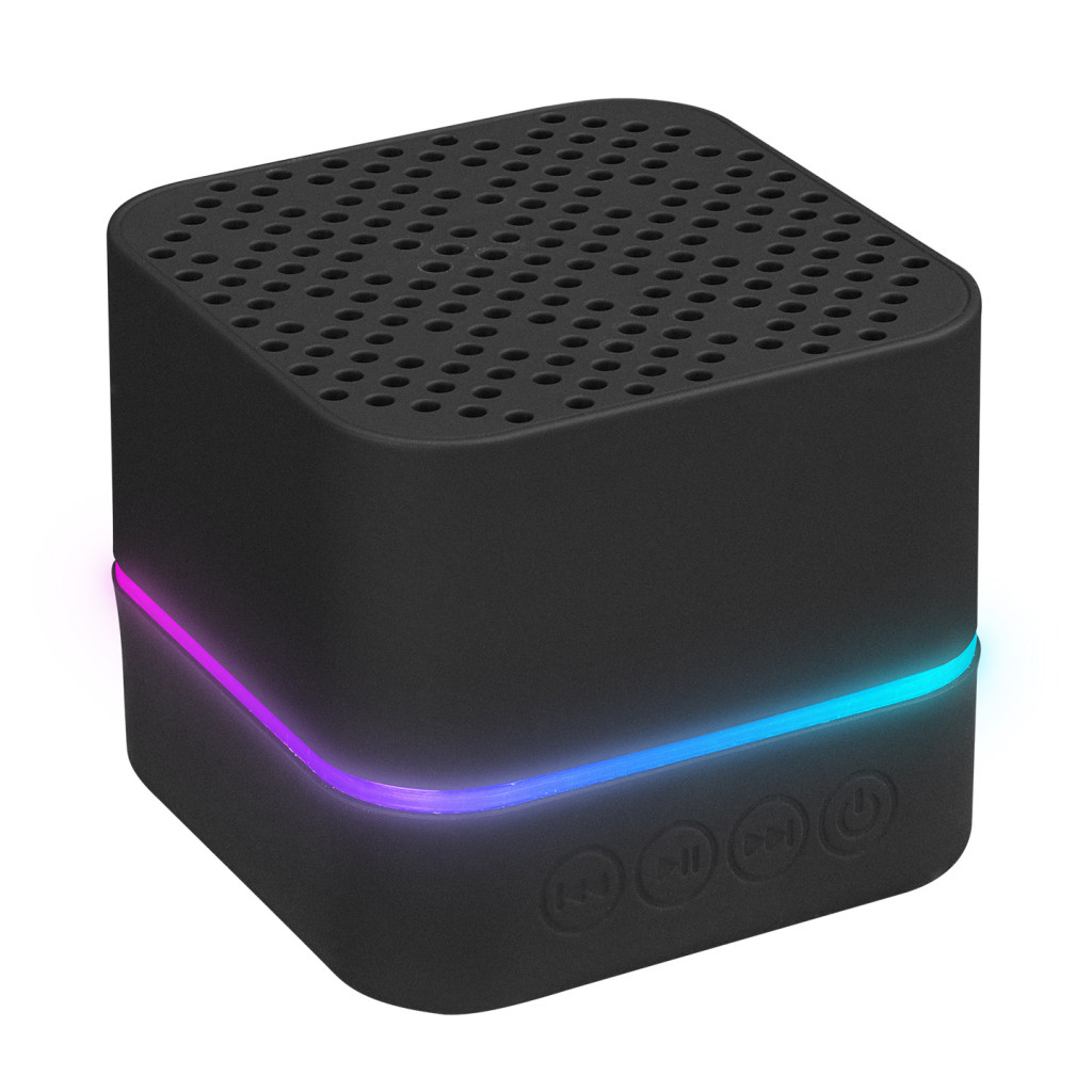 Mikado MD-18BT Siyah DC 5V/USB TF Kartlı Bluetoothlu Led Işklı Şarjlı Speaker Hoparlör – logo baskılı promosyon ürünü