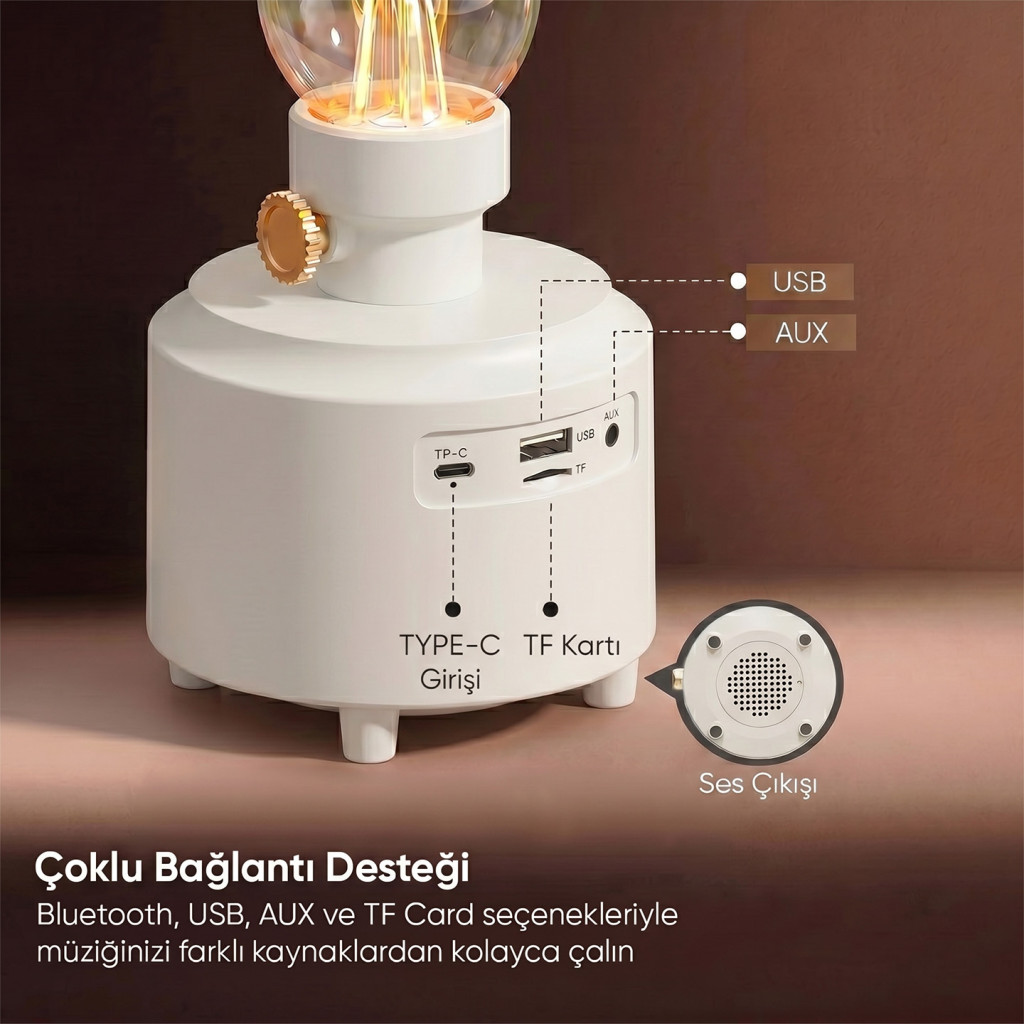 Mikado MD-1 Luxound 5W Beyaz BT Nostalji Lambalı Retro Speaker – logo baskılı promosyon ürünü, görsel 3