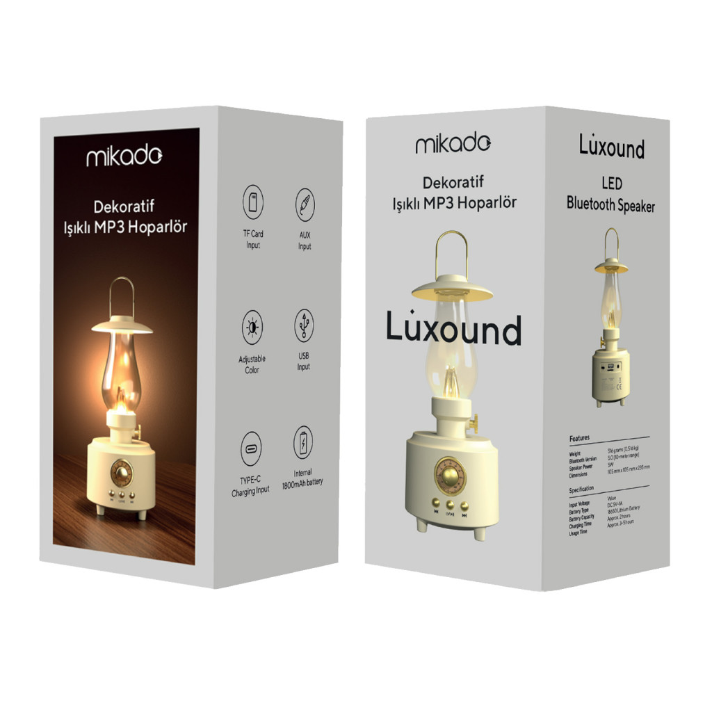 Mikado MD-1 Luxound 5W Beyaz BT Nostalji Lambalı Retro Speaker – logo baskılı promosyon ürünü, görsel 6